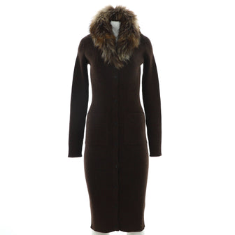 Saint Laurent Women's Shawl Collar Midi Cardigan Dress Wool with Faux Fur