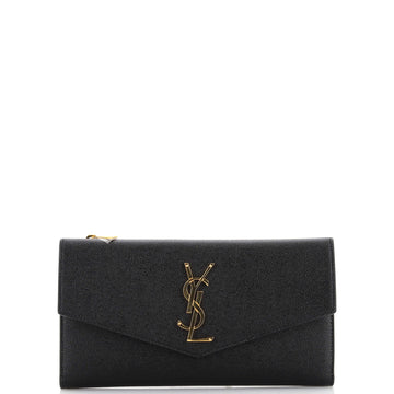 Saint Laurent Classic Monogram Flap Wallet Matelasse Chevron Leather Large