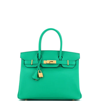 Hermes Birkin Handbag Green Epsom with Gold Hardware 30