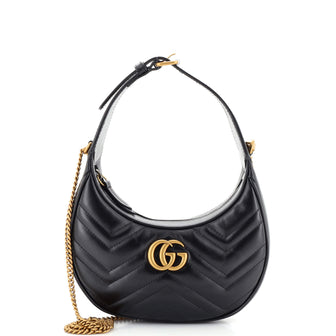 Gucci GG Marmont Half Moon Hobo Leather Mini