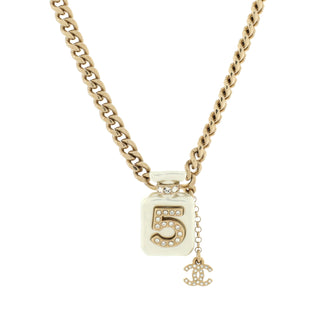 Chanel CC No.5 Perfume Bottle Pendant Short Necklace Metal with Resin and Crystals