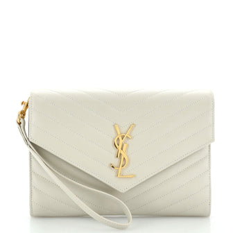 Saint Laurent Classic Monogram Envelope Wristlet Clutch Matelasse Chevron Leather