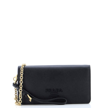 Prada Monochrome Wristlet Wallet on Chain Saffiano Leather Mini