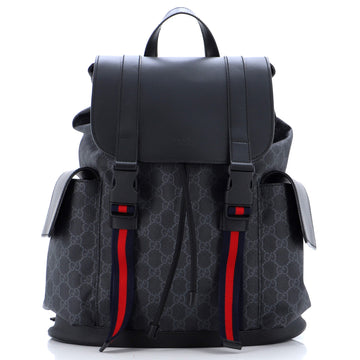 Gucci Double Pocket Buckle Backpack GG Coated Canvas Large