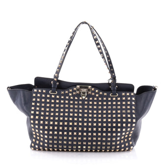 Valentino Rockstud Tote Full Studded Leather Medium Blue 2468601
