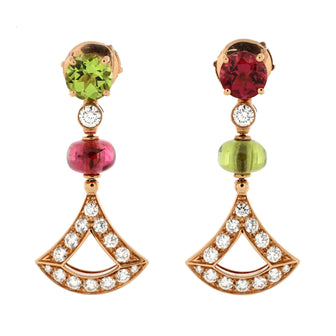 Bvlgari Divas' Dream Drop Earrings 18K Rose Gold with Diamonds, Peridot and Rubellite