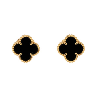 Van Cleef & Arpels Sweet Alhambra Stud Earrings 18K Yellow Gold and Onyx