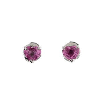 Cartier Heart Stud Earrings 18K White Gold with Pink Sapphires