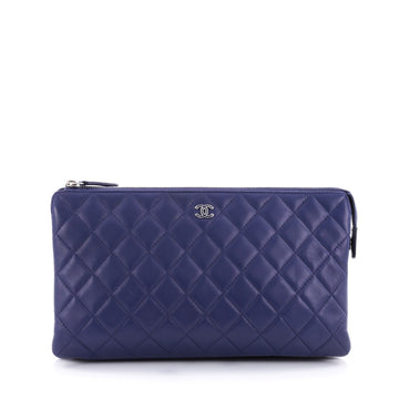 Chanel Double Zip Pouch Quilted Lambskin Medium Blue