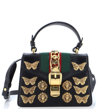 Gucci Sylvie Top Handle Bag Embellished Leather Mini