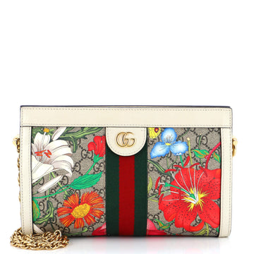 Gucci Ophidia Chain Shoulder Bag Flora GG Coated Canvas Small