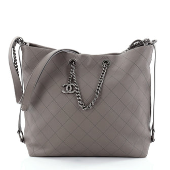 Chanel Messenger Strap Tote Quilted Calfskin Medium Gray 2469102