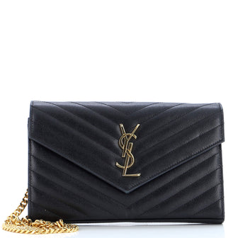 Saint Laurent Classic Monogram Wallet on Chain Matelasse Chevron Leather Medium