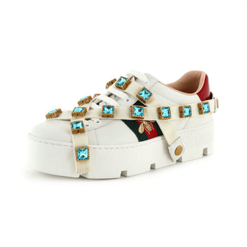 Gucci Women's Ace Web Platform Sneakers Leather with Removable Crystals