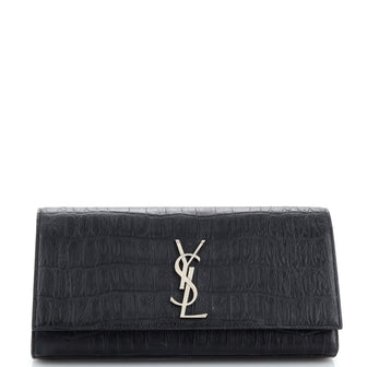Saint Laurent Classic Monogram Clutch Crocodile Embossed Leather Large