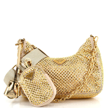 Prada Re-Edition 2005 Shoulder Bag Crystal Embellished Satin Small