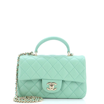 Chanel Classic Single Flap Top Handle Bag Quilted Lambskin Mini
