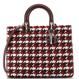 Christian Dior Lady Dior Bag Woven Leather with Tweed Large
