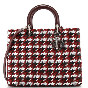Christian Dior Lady Dior Bag Woven Leather with Tweed Large