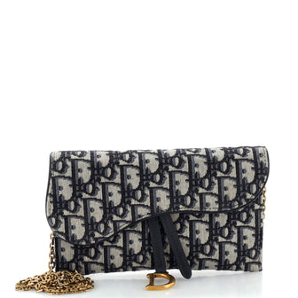 Christian Dior Saddle Chain Wallet Oblique Canvas
