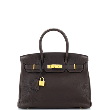 Hermes Birkin Handbag Brown Fjord with Gold Hardware 30