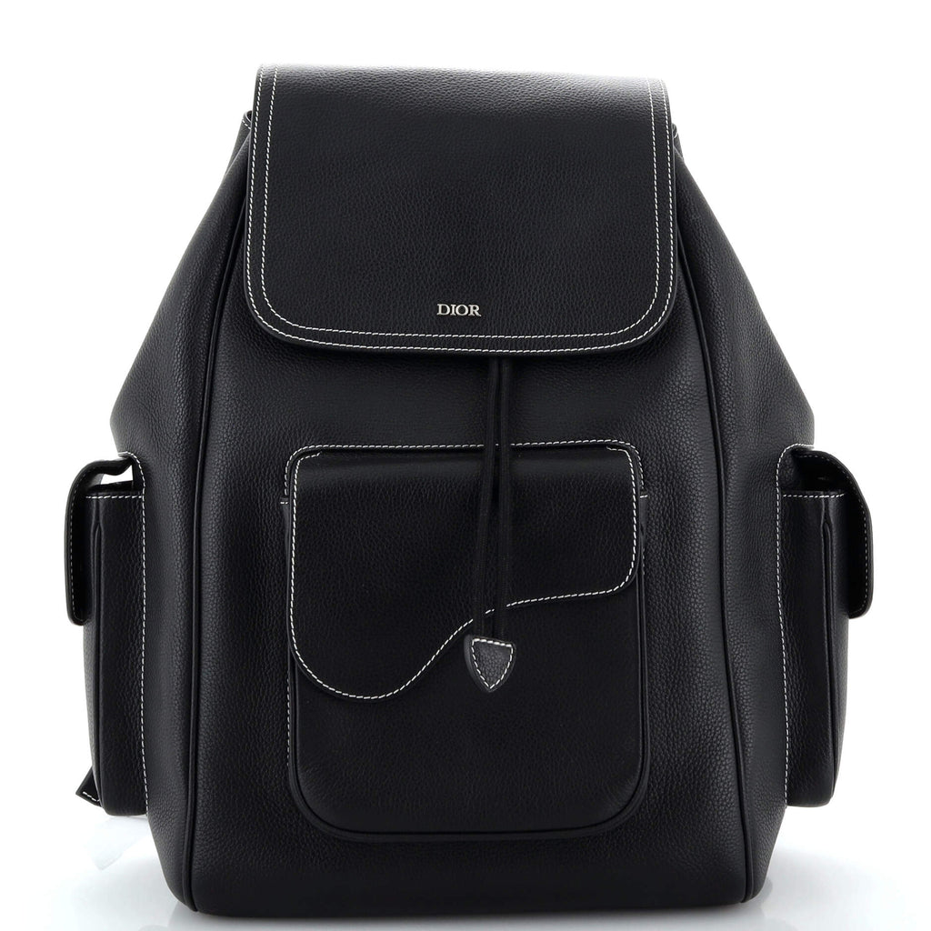 dior backpack leather Christian Dior Saddle Pocket Backpack Leather Large Black 24701848
