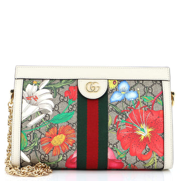 Gucci Ophidia Chain Shoulder Bag Flora GG Coated Canvas Small