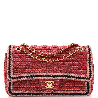 Chanel Classic Single Flap Bag Braided Quilted Tweed Medium