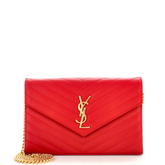 Saint Laurent Classic Monogram Wallet on Chain Matelasse Chevron Leather Medium