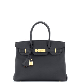 Hermes Birkin Handbag Black Epsom with Gold Hardware 30