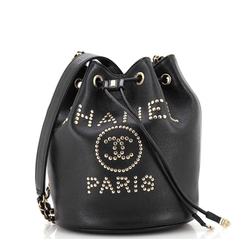 Chanel Deauville Drawstring Bucket Bag Studded Caviar Medium