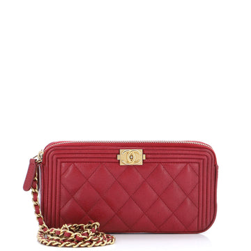 Chanel Boy Double Zip Clutch with Chain Quilted Caviar