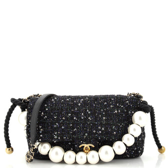 Chanel Pearl Handle Flap Bag Quilted Tweed Medium