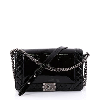 Chanel Reverso Boy Flap Bag Patent New Medium Black 2470301