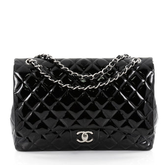Chanel Classic Double Flap Bag Quilted Patent Maxi Black
