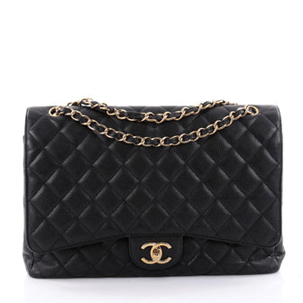 Chanel Classic Double Flap Bag Quilted Caviar Maxi Black 2470309