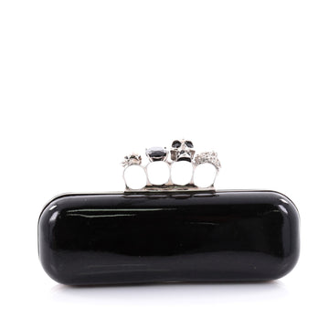 Alexander McQueen Knuckle Box Clutch Patent Long Black 2470406