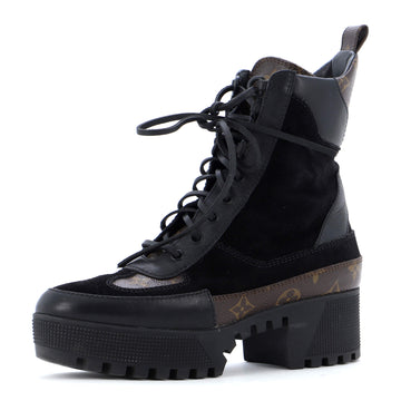 Louis Vuitton Women's Laureate Platform Desert Boots Suede with Monogram Canvas