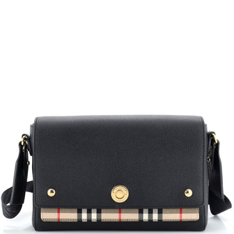 Burberry Note Crossbody Bag Leather with Vintage Check Canvas Medium