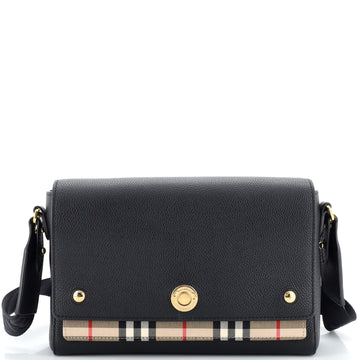 Burberry Note Crossbody Bag Leather with Vintage Check Canvas Medium