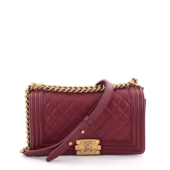 Chanel Boy Flap Bag Quilted Lambskin Old Medium Red 2471301