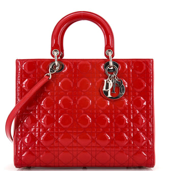 Christian Dior Lady Dior Bag Cannage Quilt Patent Large