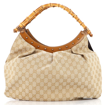 Gucci Vintage Bamboo Hobo GG Canvas Large