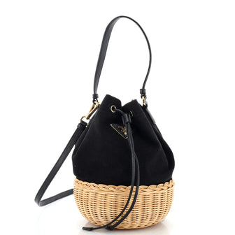 Prada Drawstring Bucket Bag Canvas and Wicker Small