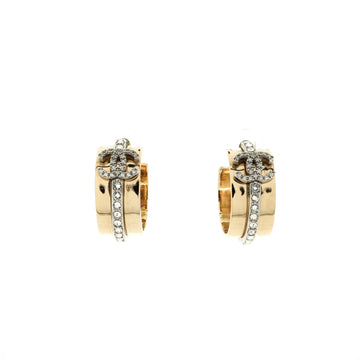 Chanel CC Hoop Stud Earrings Metal with Crystals