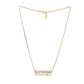 Chanel Logo Letters Bar Pendant Necklace Metal with Crystals