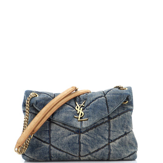 Saint Laurent Loulou Puffer Shoulder Bag Quilted Vintage Denim Small
