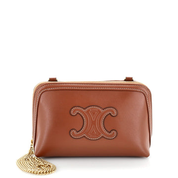 Celine Cuir Triomphe Zip Around Chain Clutch Leather