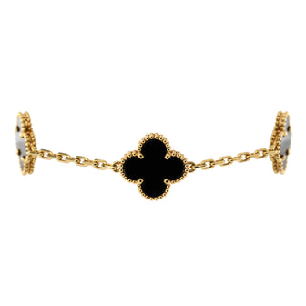 Van Cleef & Arpels Vintage Alhambra 5 Motifs Bracelet 18K Yellow Gold and Onyx