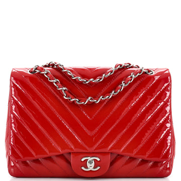 Chanel Classic Single Flap Bag Chevron Patent Jumbo